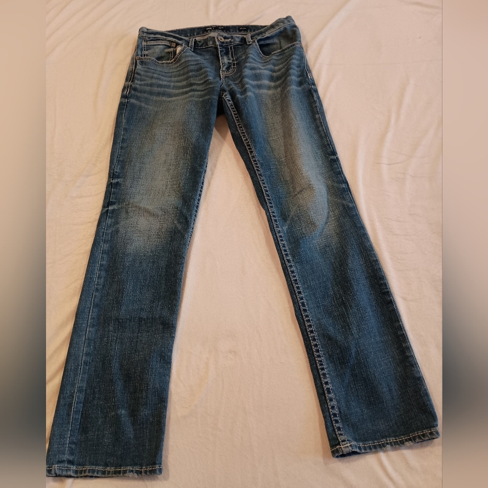 BKE Nolan Straight Stretch Jeans Men's Size 33X34 Whiskering Medium Wash
